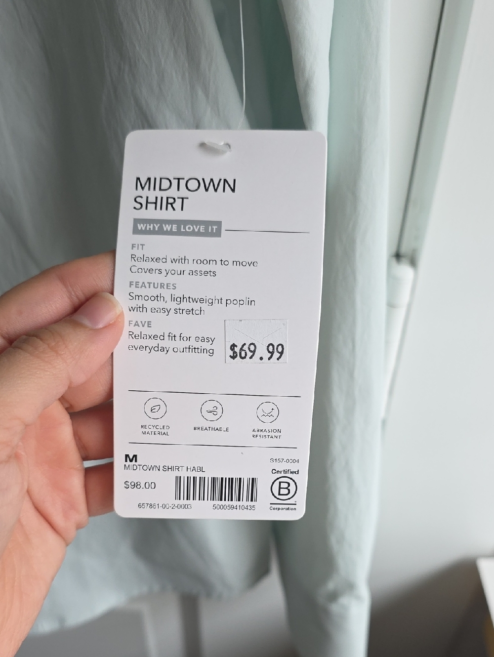 Athleta Midtown Shirt Mint Green Button-Up Medium G54 - Picture 6 of 8